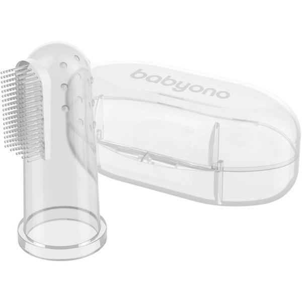 BabyOno BabyOno Take Care First Toothbrush otroška zobna ščetka za na prst z etuijem Transparent 1 kos