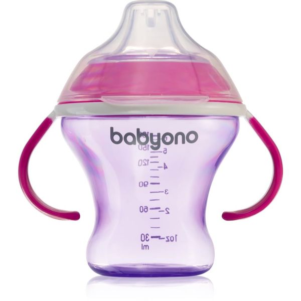 BabyOno BabyOno Take Care Non-spill Cup with Soft Spout otroški lonček z ročaji Purple 3 m+ 180 ml