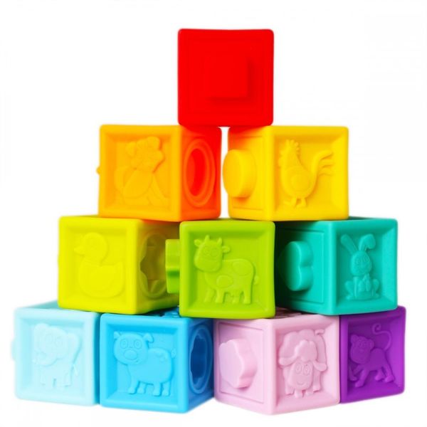 Bam-Bam Bam-Bam Rubber Blocks mehke senzorične igralne kocke 6m+ Animals 10 kos