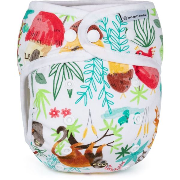 Bamboolik Bamboolik Night Fitted Diaper with Absorbing Insert pralna hlačna plenica z vložkom za vstavljanje na sponke Safari