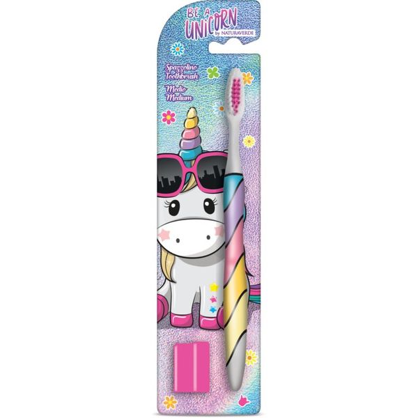 Be a Unicorn Be a Unicorn Naturaverde Toothbrush Medium zobna ščetka za otroke s potovalnim pokrovčkom 1 kos