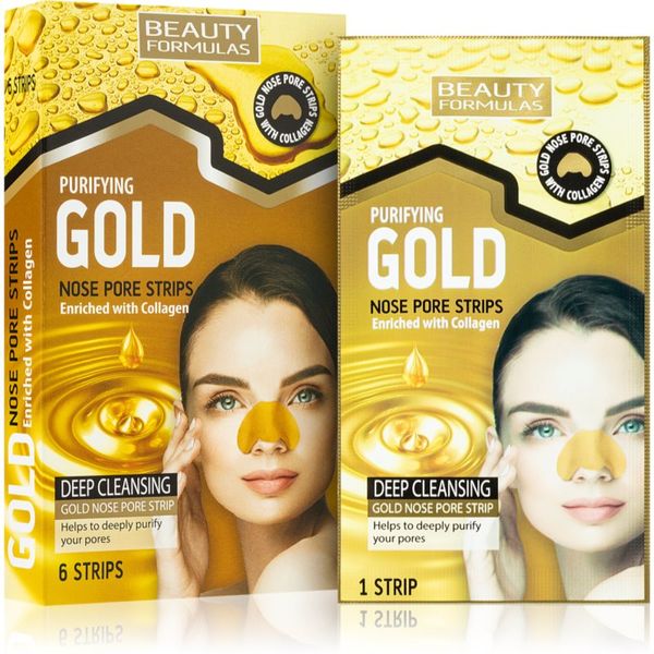 Beauty Formulas Beauty Formulas Gold čistilni obliž za zamašene pore na nosu s kolagenom 6 kos