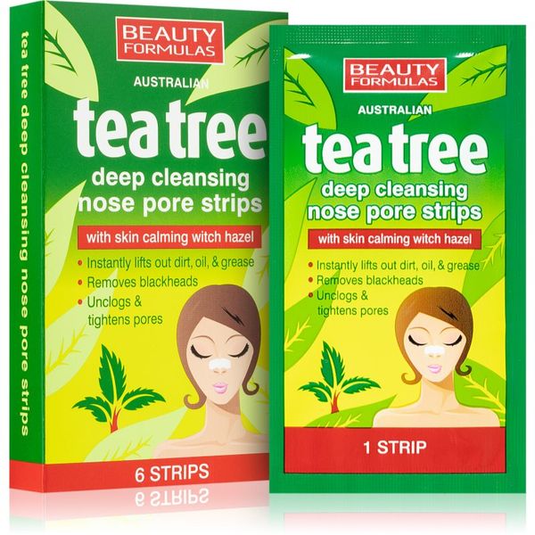 Beauty Formulas Beauty Formulas Tea Tree čistilni obliž za zamašene pore na nosu 6 kos