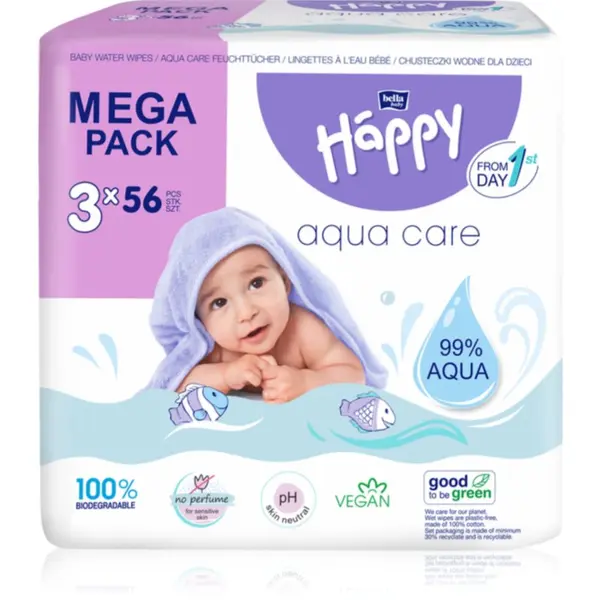 BELLA BELLA Baby Happy Aqua care vlažni čistilni robčki za otroke 3x56 kos