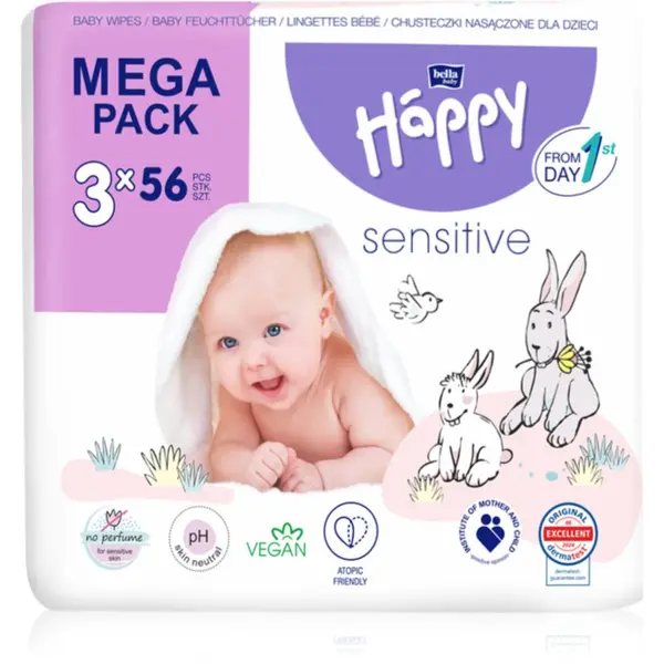 BELLA BELLA Baby Happy Sensitive vlažni robčki 3x56 kos