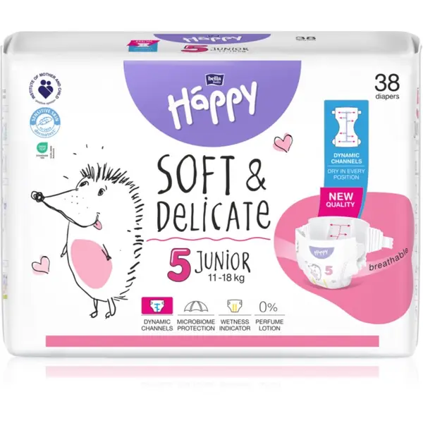 BELLA BELLA Baby Happy Soft&Delicate plenice za enkratno uporabo s kanalčki Junior 11-18 kg 38 kos