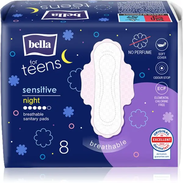 BELLA BELLA For Teens Sensitive Night vložki za noč 8 kos