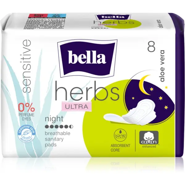 BELLA BELLA Herbs Ultra Night menstrualni vložki za noč Aloe Vera 8 kos