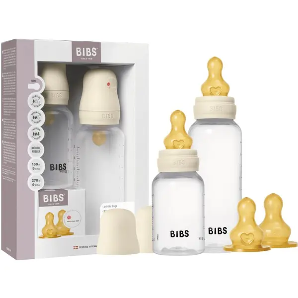 BIBS BIBS Anti-Colic Baby Bottle Set antikolična steklenička s cucljem iz naravnega kavčuka Ivory
