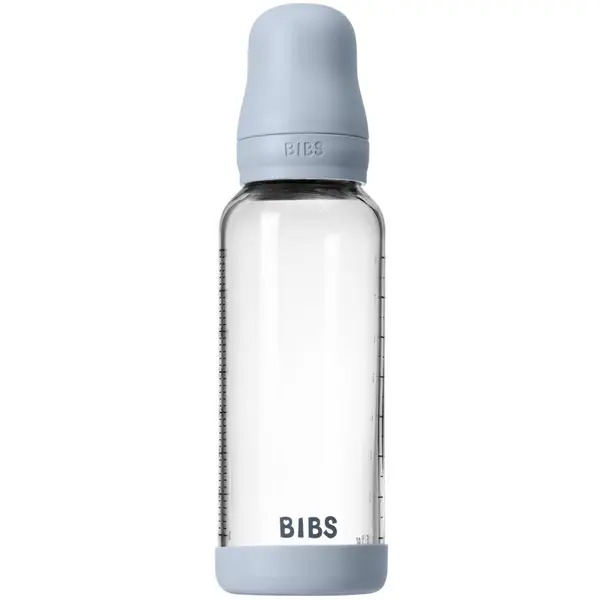 BIBS BIBS Baby Glass Bottle Round Latex antikolična steklenička Baby Blue 240 ml