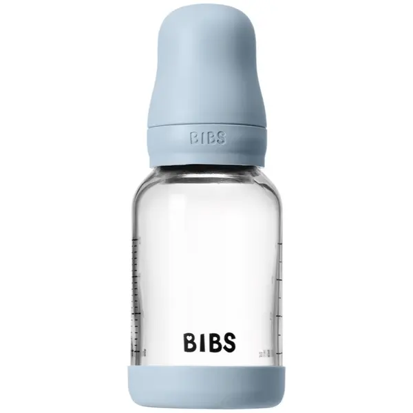 BIBS BIBS Baby Glass Bottle Silicone antikolična steklenička s silikonskim ustnikom Baby Blue 120 ml