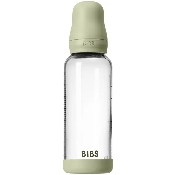 BIBS BIBS Baby Glass Bottle Silicone antikolična steklenička s silikonskim ustnikom Sage 240 ml