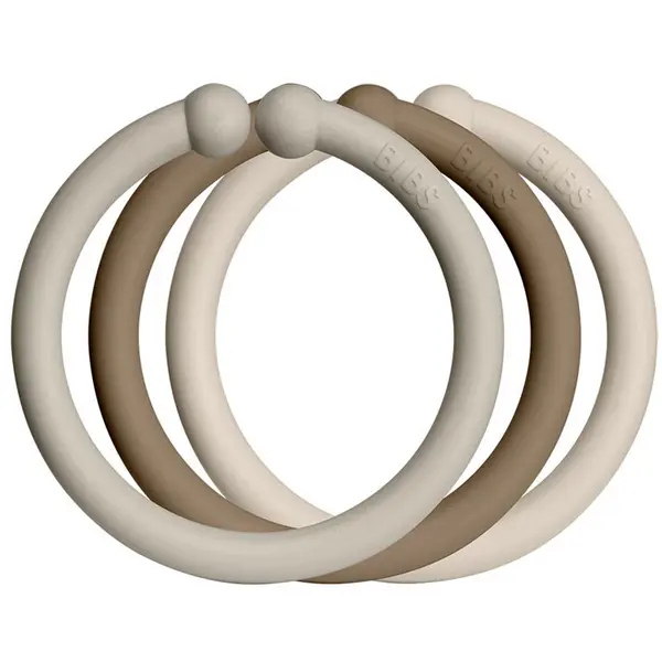 BIBS BIBS Loops obešalni obročki Sand / Dark Oak / Vanilla 12 kos