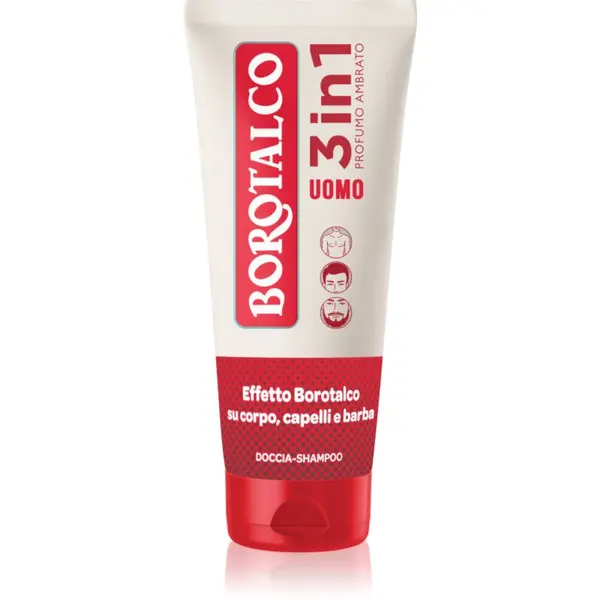 Borotalco Borotalco MEN 3 in 1 gel za prhanje za moške za obraz, telo in lase dišave Amber 200 ml