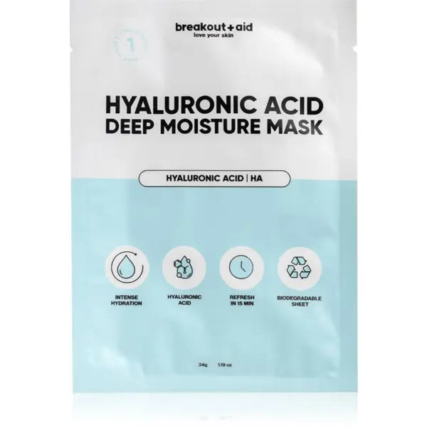 breakout + aid breakout + aid Hyaluronic Acid Deep Moisture Mask vlažilna tekstilna maska s hialuronsko kislino 34 g