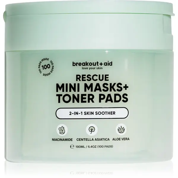 breakout + aid breakout + aid Rescue Mini Masks+Toner Pads tonizirajoče blazinice za pomiritev kože 100 kos