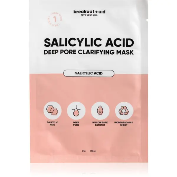 breakout + aid breakout + aid Salicylic Acid Deep Pore Clarifying Mask maska iz platna s salicilno kislino 34 g