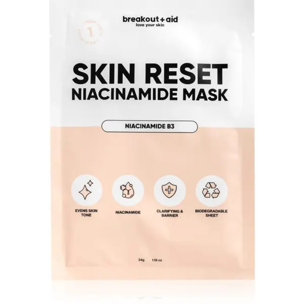 breakout + aid breakout + aid Skin Reset Niacinamide Mask maska iz platna z niacinamidom 34 g