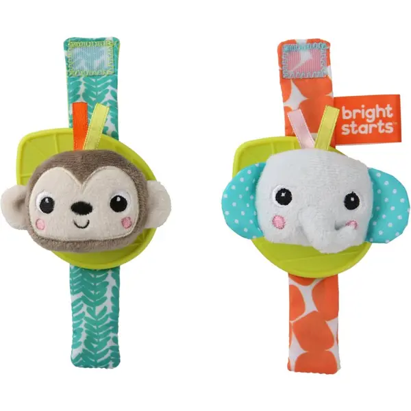 Bright Starts Bright Starts Wrist Pals Toy ropotuljica za na roko z grizljajočim delom Monkey & Elephant 0 m+ 2 kos