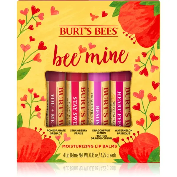 Burt’s Bees Burt’s Bees Bee Mine balzam za ustnice s čebeljim voskom okus Pomegranate, Strawberry, Dragonfruit Lemon, Watermelon 4x4.25 g