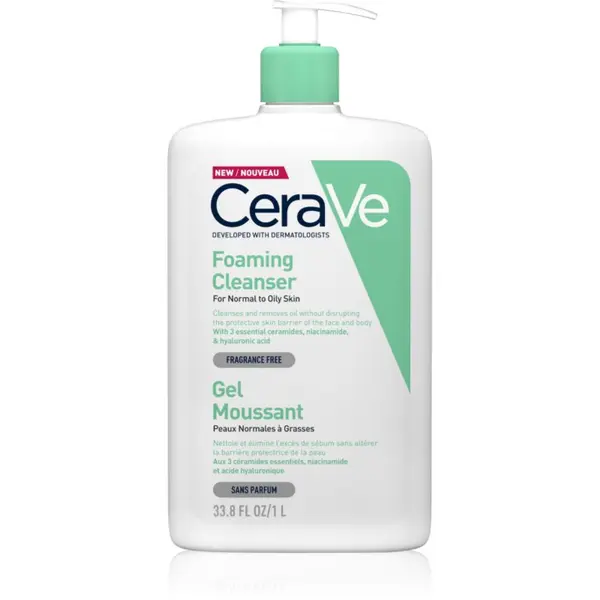 CeraVe CeraVe Cleansers Foaming Cleanser čistilni penasti gel za normalno do mastno kožo 1000 ml