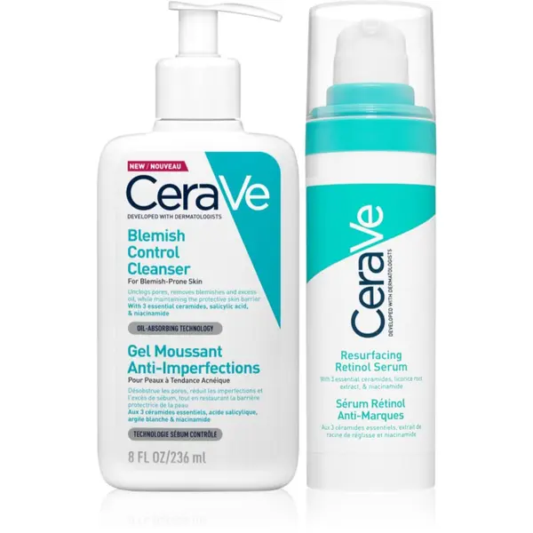 CeraVe CeraVe Control Cleanser & Retinol Serum Duo set proti nepravilnostim na aknasti koži