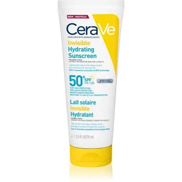 CeraVe CeraVe Invisible Hydrating Sunscreen SPF 50+ losjon za sončenje za obraz in telo SPF 50+ 177 ml