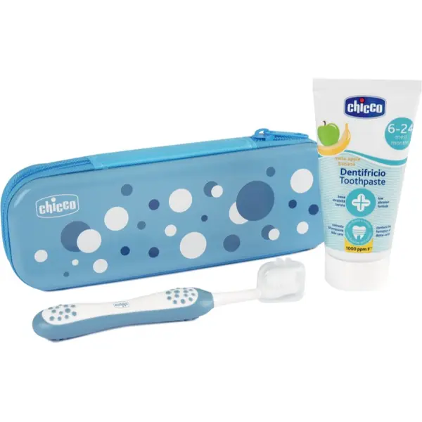Chicco Chicco Always Smiling Set 6m+ set zobne nege z etuijem Light Blue 1 kos