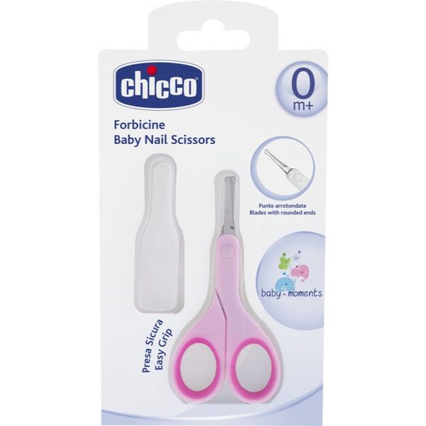Chicco Chicco Baby Moments otroške škarjice z okroglo konico 0m+ Pink 1 kos