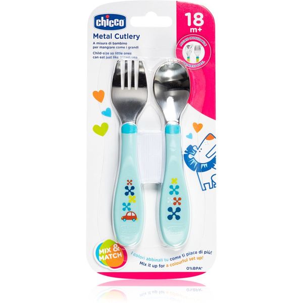 Chicco Chicco Metal Cutlery jedilni set 18m+ Blue