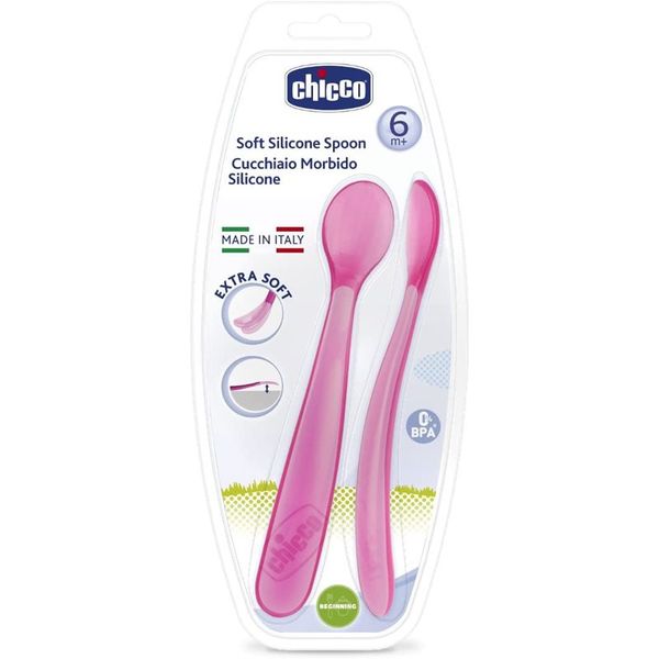 Chicco Chicco Soft Silicone žlička 6m+ Pink 2 kos