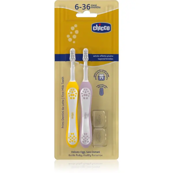 Chicco Chicco Toothbrush Set 6-36m zobna ščetka za otroke Lilac-Mustard 6-36m 2 kos