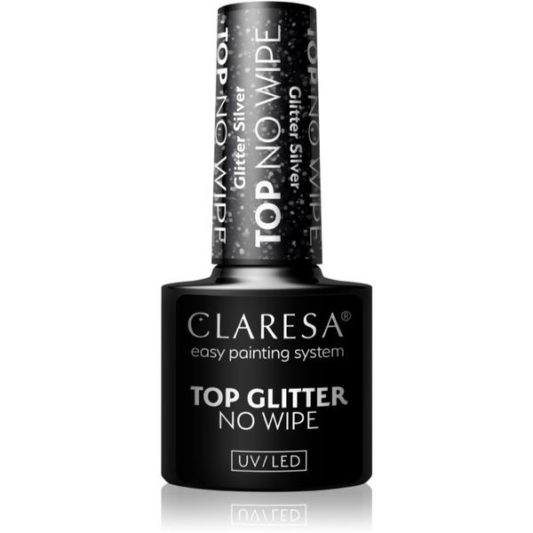 Claresa Claresa UV/LED Top Glitter No Wipe gel nadlak za nohte bleščeč odtenek Glitter Silver 5 g