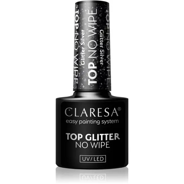 Claresa Claresa UV/LED Top Glitter No Wipe gel nadlak za nohte bleščeč odtenek Glitter Silver 5 g