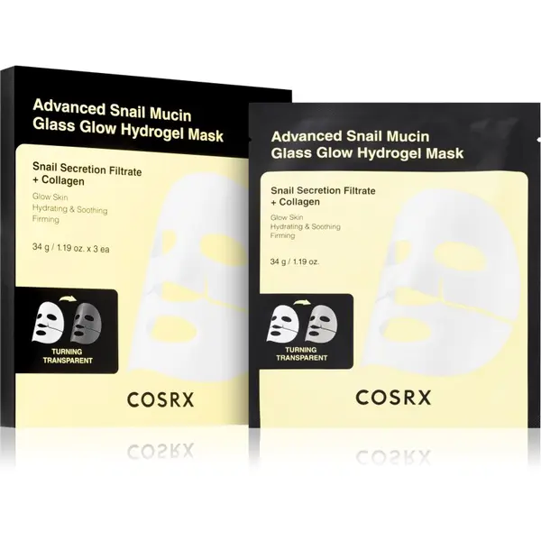 Cosrx Cosrx Advanced Snail Mucin Glass Glow Hydrogel Mask revitalizacijska hidrogelna maska s polžjim izvlečkom za poenotenje tona kože 3 kos