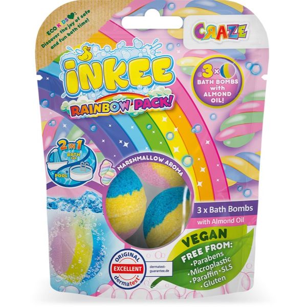 Craze Craze INKEE Rainbow Multipack šumeče kroglice za kopel z mandljevim oljem 3 kos