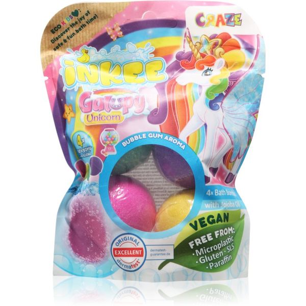 Craze Craze INKEE Unicorn kroglica za kopel za otroke 4x50 g