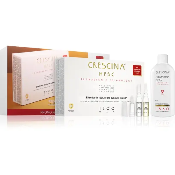 Crescina Crescina Transdermic 1300 Re-Growth and Anti-Hair Loss nega za spodbujanje rasti in proti izpadanju las za moške výhodné balení