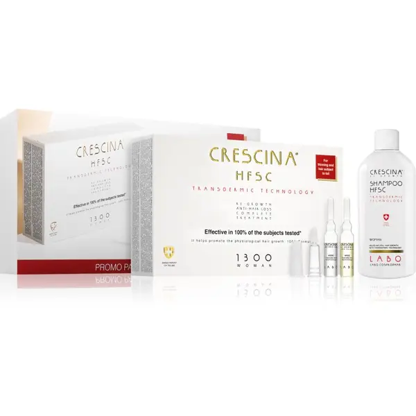 Crescina Crescina Transdermic 1300 Re-Growth and Anti-Hair Loss nega za spodbujanje rasti in proti izpadanju las za ženske ugodno pakiranje