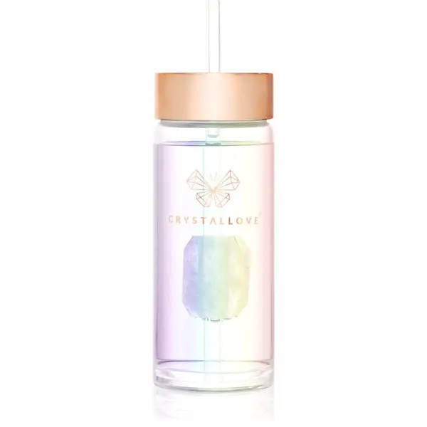 Crystallove Crystallove Clear Quartz Straw Water Bottle Posoda za vodo s slamico Hologram 400 ml
