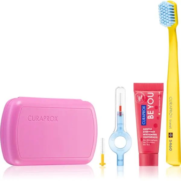 Curaprox Curaprox Travel Set potovalni set za kozmetiko za zobe, jezik in dlesni Pink