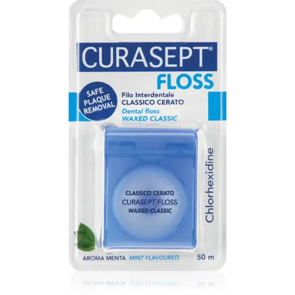 Curasept Curasept Dental Floss Waxed Classic voskasta zobna nitka z metinim okusom z antibakterijskim dodatkom 50 m