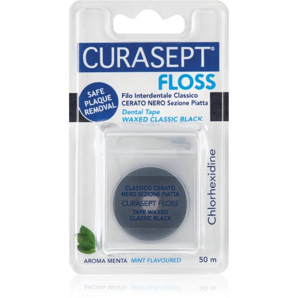 Curasept Curasept Dental Tape Waxed Classic Black voskasti dentalni trak z antibakterijskim dodatkom Mint 50 m