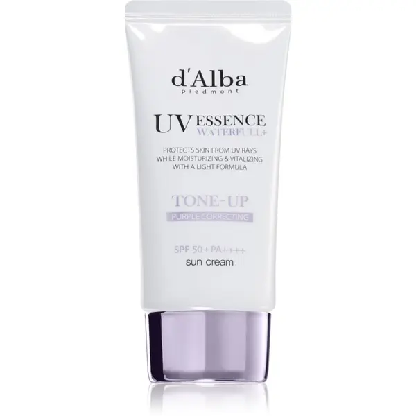 d'Alba d'Alba Waterfull Purple Correcting Tone-Up Sun Cream tonirana krema za sončenje za osvetljevanje kože in hidratacijo SPF 50+ 50 ml