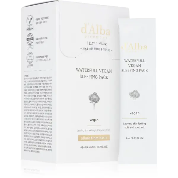 d'Alba d'Alba Waterfull Vegan Sleeping Pack pomirjajoča vlažilna maska za noč 4x12 ml