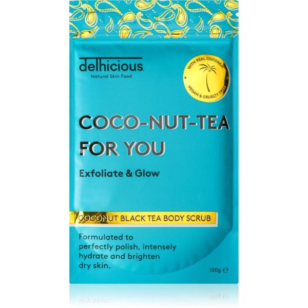 delhicious delhicious COCO-NUT-TEA FOR YOU COCONUT BLACK TEA vlažilni piling za telo za suho in občutljivo kožo 100 g