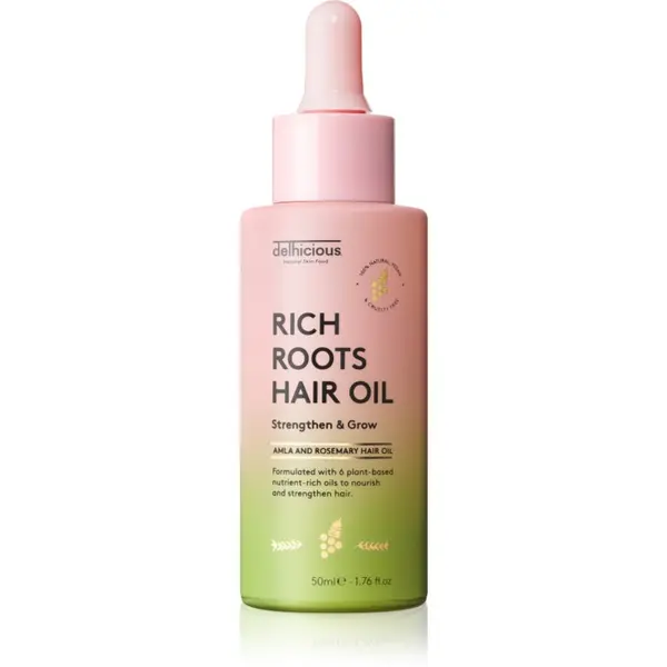 delhicious delhicious RICH ROOTS AMLA & ROSEMARY HAIR OIL vlažilno in pomirjajoče olje za suho in srbeče lasišče 50 ml