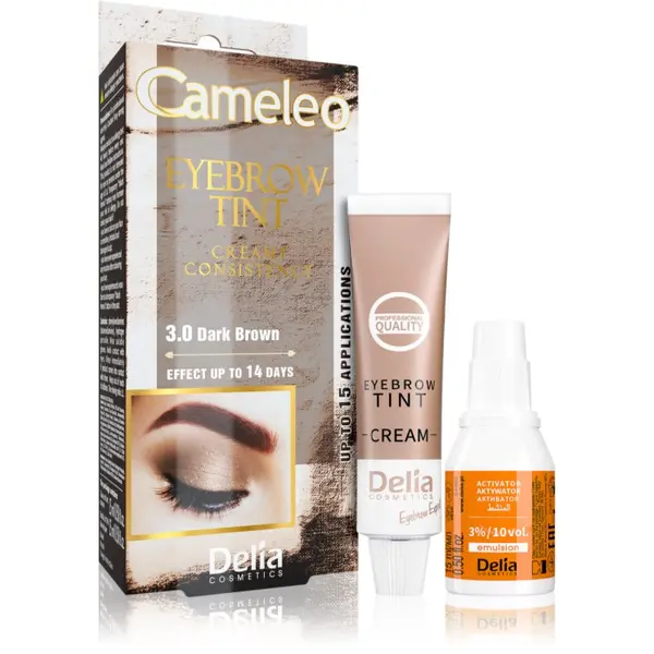 Delia Cosmetics Delia Cosmetics Cameleo profesionalna kremasta barva za obrvi brez amoniaka odtenek 3.0 Dark Brown 15 ml