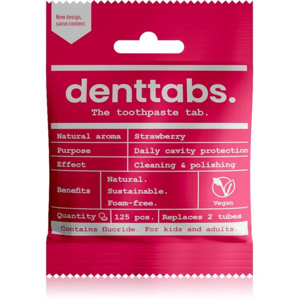 Denttabs Denttabs Brush Teeth Tablets Kids with Fluoride zobna pasta s fluoridom v razpredelnicah za otroke Strawberry 125 tbl