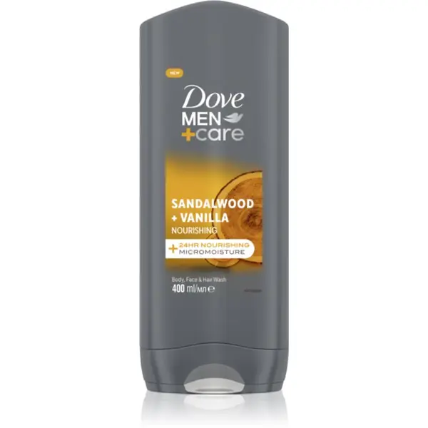 Dove Dove Men+Care Sandalwood&Vanilla gel za prhanje za obraz, telo in lase za moške 400 ml